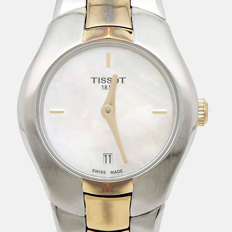 Pre Owned Tissot Mother Of Pearl Two-Tone Stainless Steel T-Round T096.009.22.111.00 Women's Wristwatch 26 mm