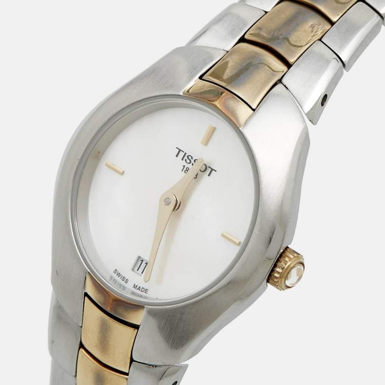 Pre Owned Tissot Mother Of Pearl Two-Tone Stainless Steel T-Round T096.009.22.111.00 Women's Wristwatch 26 mm