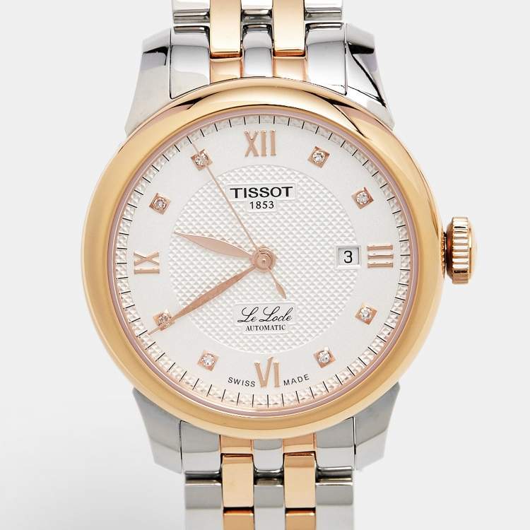 Pre Owned Tissot Silver Dial Diamond Two-Tone Stainless Steel T-Classic Le Locle Mechanique T0062072203600 Women's Wristwatch 29 mm