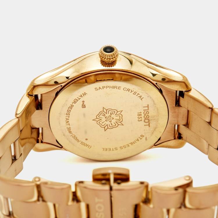 Pre Owned Tissot Black and Mother of Pearl Rose Gold Stainless Steel T-Wave T112.210.33.051.00 Women's Wristwatch 30 mm 