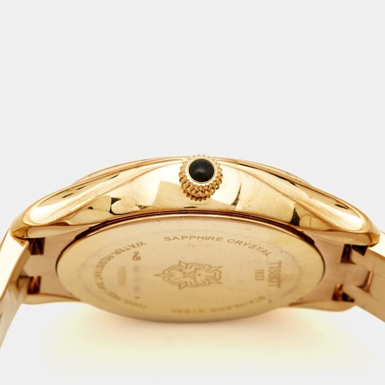 Pre Owned Tissot Black and Mother of Pearl Rose Gold Stainless Steel T-Wave T112.210.33.051.00 Women's Wristwatch 30 mm 