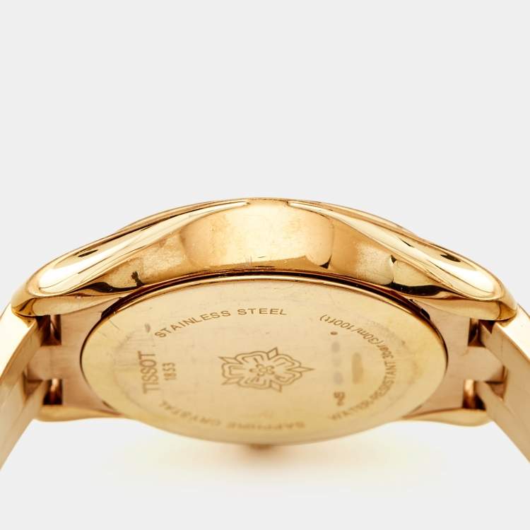 Pre Owned Tissot Black and Mother of Pearl Rose Gold Stainless Steel T-Wave T112.210.33.051.00 Women's Wristwatch 30 mm 
