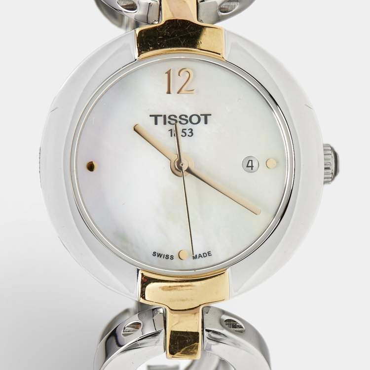 Pre Owned Tissot T-Lady Pinky T084.210.22.117.00 Mother Of Pearl Dial Two-Tone Stainless Steel Women's Wristwatch 27 mm