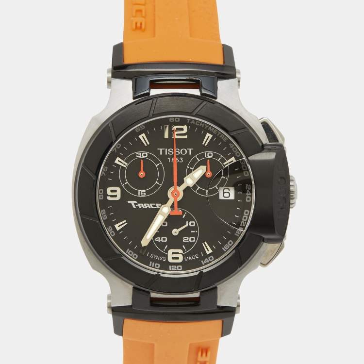 Pre Owned Tissot T-Race T048.217.27.057.00 Black DIal Two-tone Stainless Steel Rubber Women's Wristwatch 36.65 mm