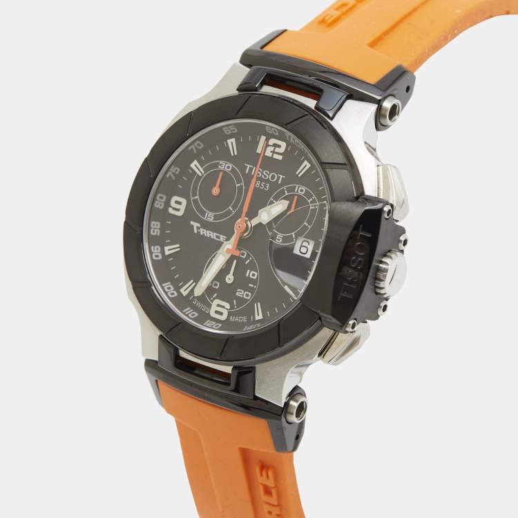 Pre Owned Tissot T-Race T048.217.27.057.00 Black DIal Two-tone Stainless Steel Rubber Women's Wristwatch 36.65 mm