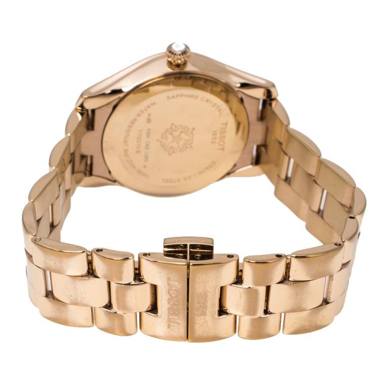 مملوكة مسبقًا Tissot Mother of Pearl Rose Gold Plated Stainless Steel Diamond T-Wave T112210B Women's Wristwatch 30 mm