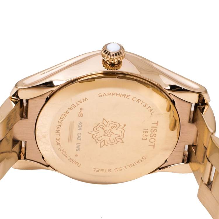 مملوكة مسبقًا Tissot Mother of Pearl Rose Gold Plated Stainless Steel Diamond T-Wave T112210B Women's Wristwatch 30 mm