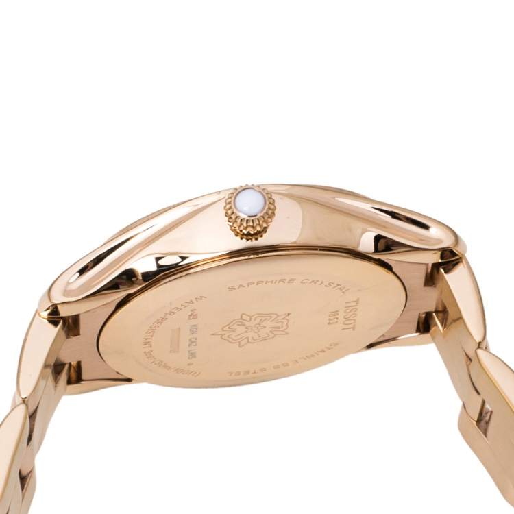 مملوكة مسبقًا Tissot Mother of Pearl Rose Gold Plated Stainless Steel Diamond T-Wave T112210B Women's Wristwatch 30 mm