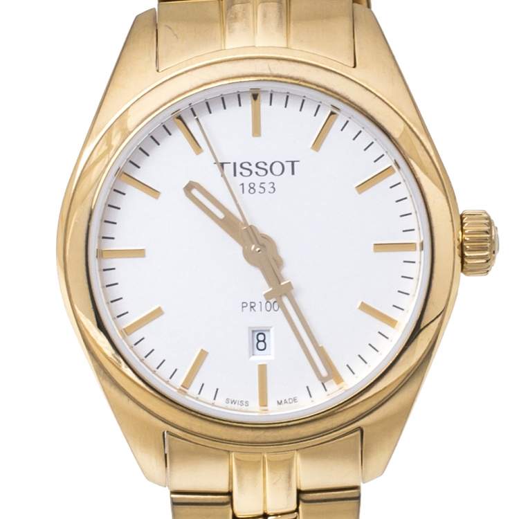 Pre Owned Tissot Silver Gold Tone Stainless Steel PR100 T101210A Women's Wristwatch 33 mm