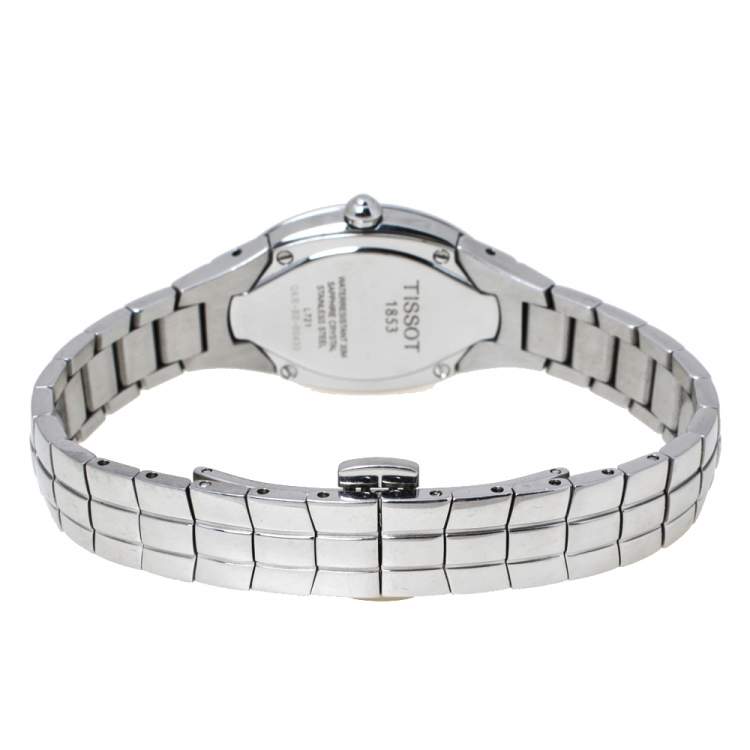 مملوكة مسبقًا Tissot White Stainless Steel Diamond Oval Women's Wristwatch 21 mm