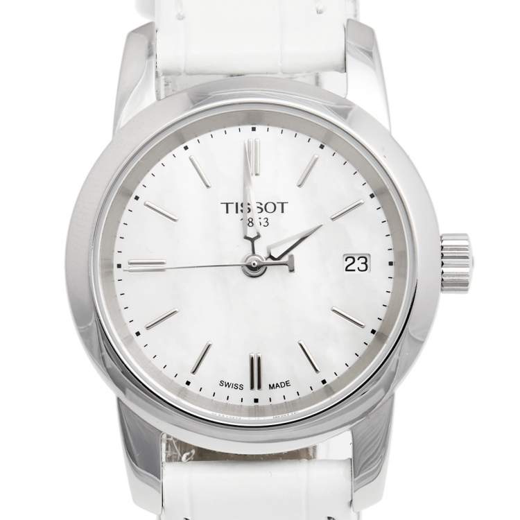 Pre Owned Tissot Mother Of Pearl Stainless Steel Leather Class Dream T033.210.16.111.00 Women's Wristwatch 28 mm