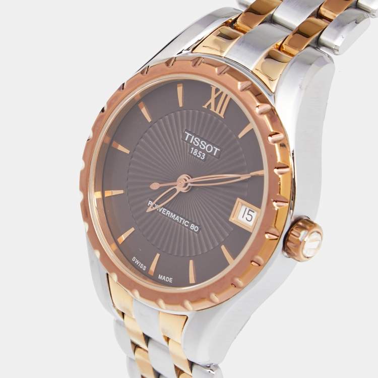Pre Owned Tissot Brown Two Tone Stainless Steel Lady 80 T072.207.22.298.00 Women's Wristwatch 34 mm