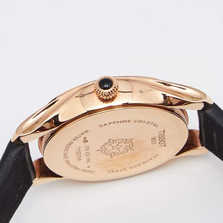 Pre Owned Tissot Black Rose Gold Plated Stainless Steel Leather Wave T112210A Women's Wristwatch 30 mm 
