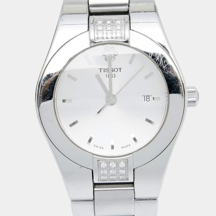 Pre Owned Tissot Silver Stainless Steel Diamond Limited Edition Glam T0432101103100 Women's Wristwatch 32 mm