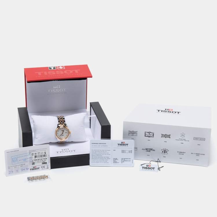 Pre Owned Tissot Mother of Pearl Diamond Two Tone Stainless Steel Le Locle T006.207.22.116.00 Women's Wristwatch 29 mm