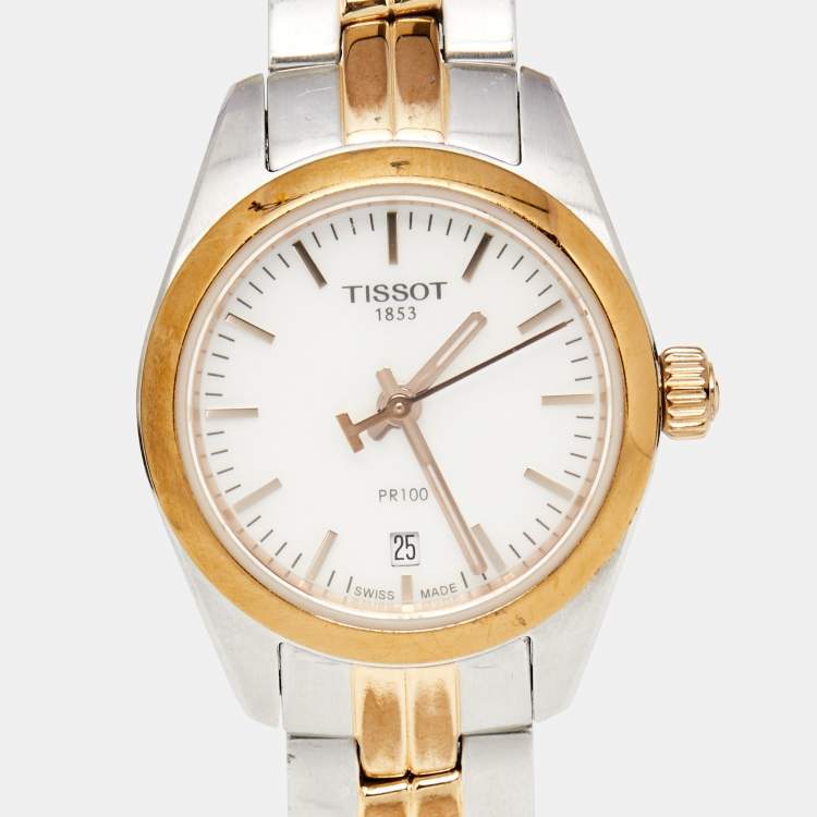 Pre Owned Tissot Mother of Pearl Two Tone Stainless Steel PR100 T101.010.22.111.01 Women's Wristwatch 25 mm
