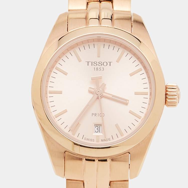 Pre Owned Tissot Champagne Rose Gold Plated Stainless Steel PR100 T101.010.33.451.00 Women's Wristwatch 25 mm