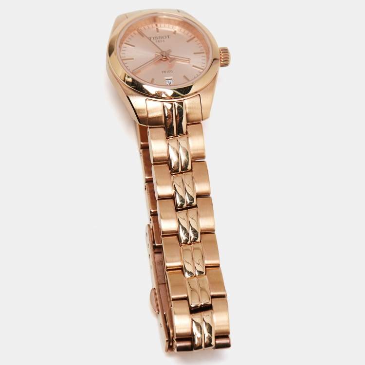 Pre Owned Tissot Champagne Rose Gold Plated Stainless Steel PR100 T101.010.33.451.00 Women's Wristwatch 25 mm