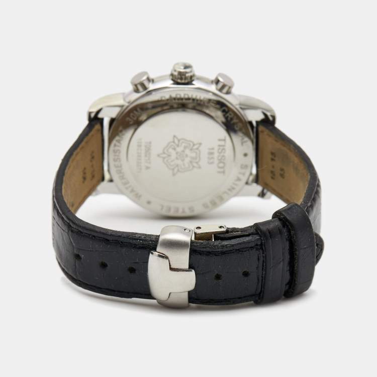 Pre Owned Tissot Black Stainless Steel Diamond Leather Dressport T050.217.16.052.01 Women's Wristwatch 35 mm