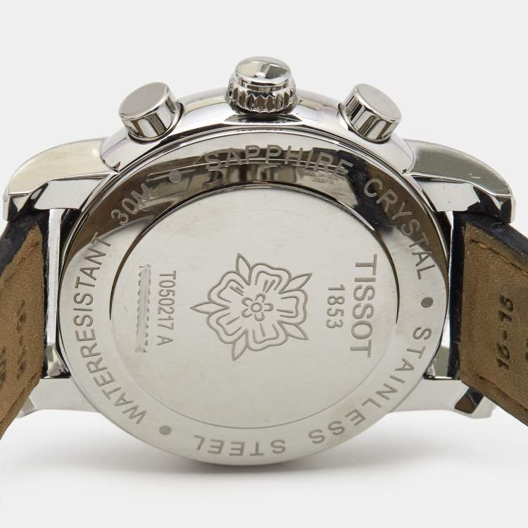 Pre Owned Tissot Black Stainless Steel Diamond Leather Dressport T050.217.16.052.01 Women's Wristwatch 35 mm