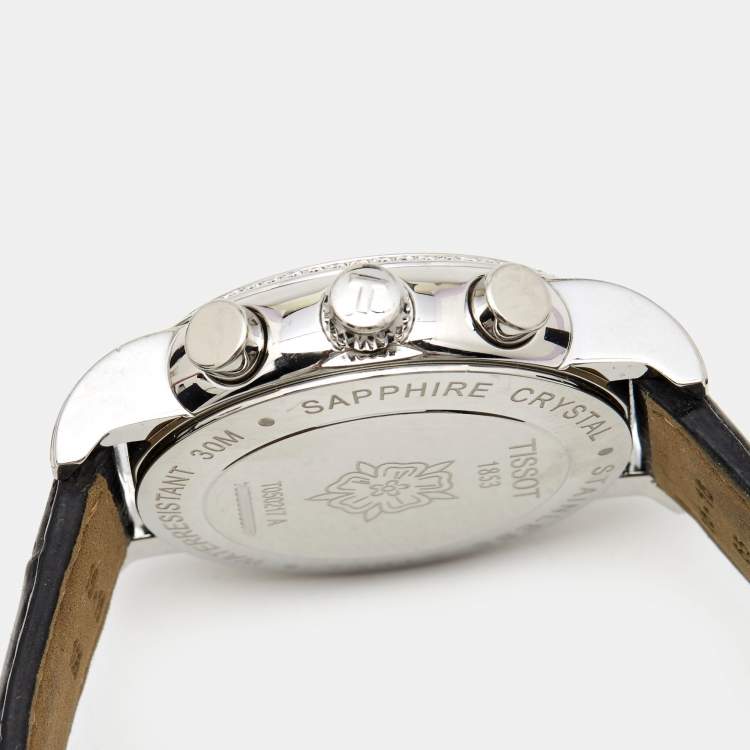 Pre Owned Tissot Black Stainless Steel Diamond Leather Dressport T050.217.16.052.01 Women's Wristwatch 35 mm