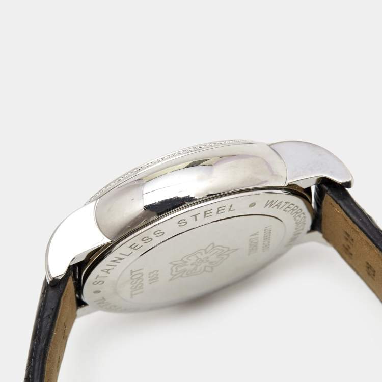 Pre Owned Tissot Black Stainless Steel Diamond Leather Dressport T050.217.16.052.01 Women's Wristwatch 35 mm