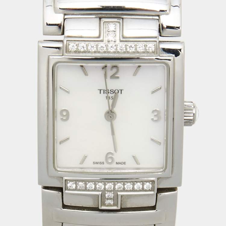 Pre Owned Tissot Mother of Pearl Stainless Steel Diamond T-Evocation T051.310.61.117.00 Women's Wristwatch 23 mm