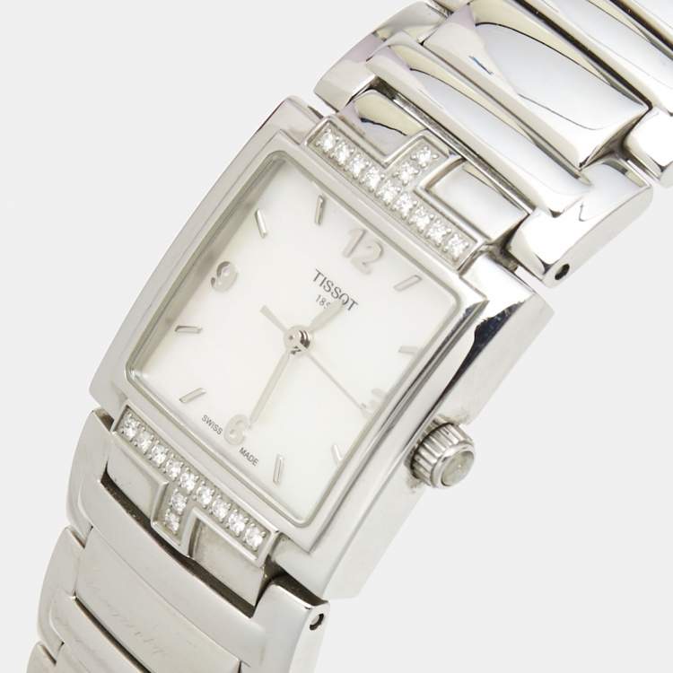 Pre Owned Tissot Mother of Pearl Stainless Steel Diamond T-Evocation T051.310.61.117.00 Women's Wristwatch 23 mm