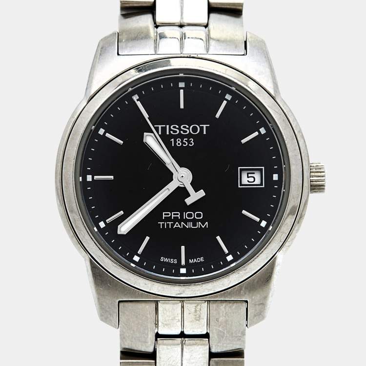 Pre Owned Tissot Black Titanium PR100 T0493104405100 Women's Wristwatch 28 mm