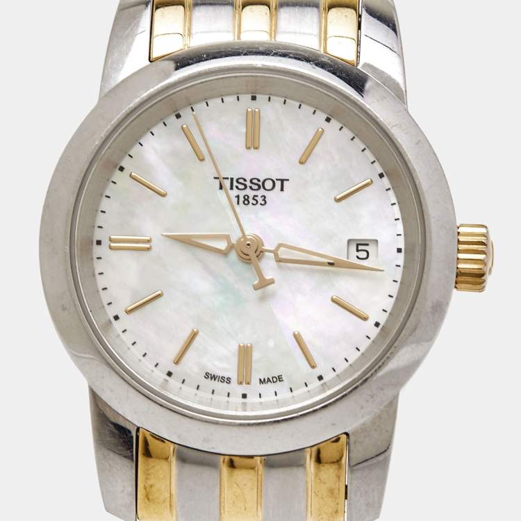 Pre Owned Tissot Mother of Pearl Two Tone Stainless Steel Classic Dream T033.210.22.111.00 Women's Wristwatch 28 mm