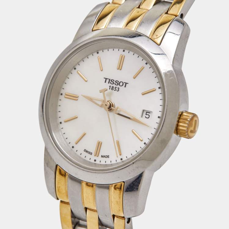 Pre Owned Tissot Mother of Pearl Two Tone Stainless Steel Classic Dream T033.210.22.111.00 Women's Wristwatch 28 mm