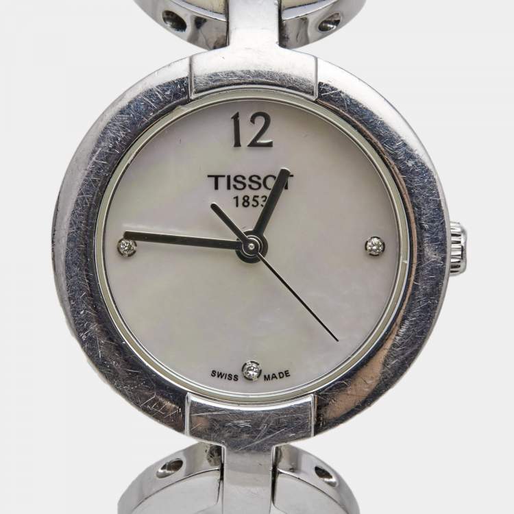 Pre Owned Tissot Mother of Pearl Stainless Steel Pinky T084.210.11.116.01 Women's Wristwatch 28 mm 
