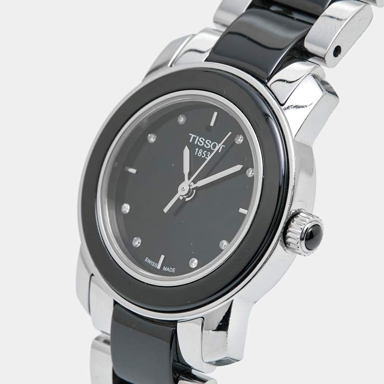 Pre Owned Tissot Black Ceramic Stainless Steel Diamond T-Trend T064.210.22.056.00 Women's Wristwatch 28 mm