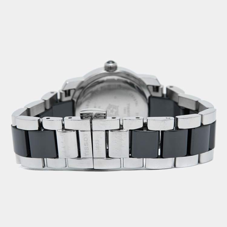 Pre Owned Tissot Black Ceramic Stainless Steel Diamond T-Trend T064.210.22.056.00 Women's Wristwatch 28 mm