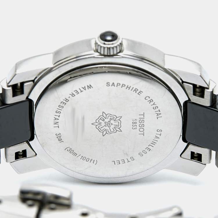 Pre Owned Tissot Black Ceramic Stainless Steel Diamond T-Trend T064.210.22.056.00 Women's Wristwatch 28 mm