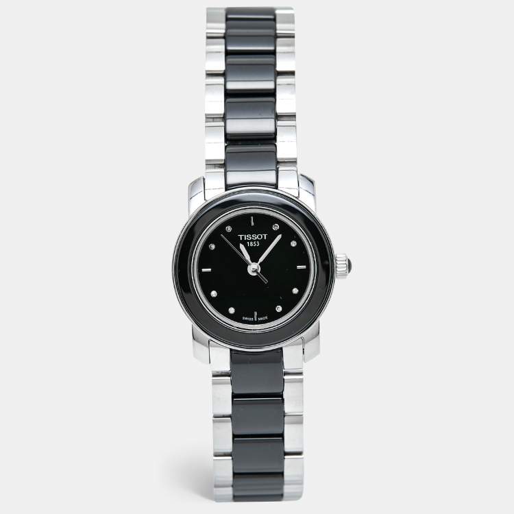 Pre Owned Tissot Black Ceramic Stainless Steel Diamond T-Trend T064.210.22.056.00 Women's Wristwatch 28 mm