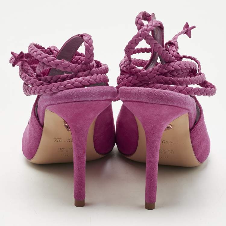 Pre Owned Titi Adesa Pink Suede Didi Ankle Wrap Pumps Size 38