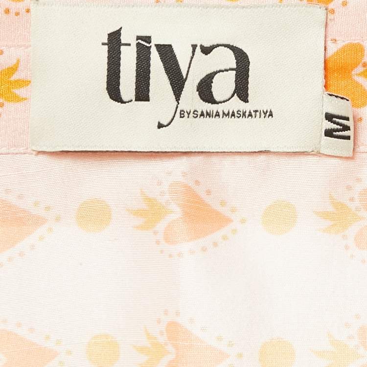 Pre Owned Tiya by Sania Maskatiya Pink Printed Raw Silk Ally Co-Ord Set M