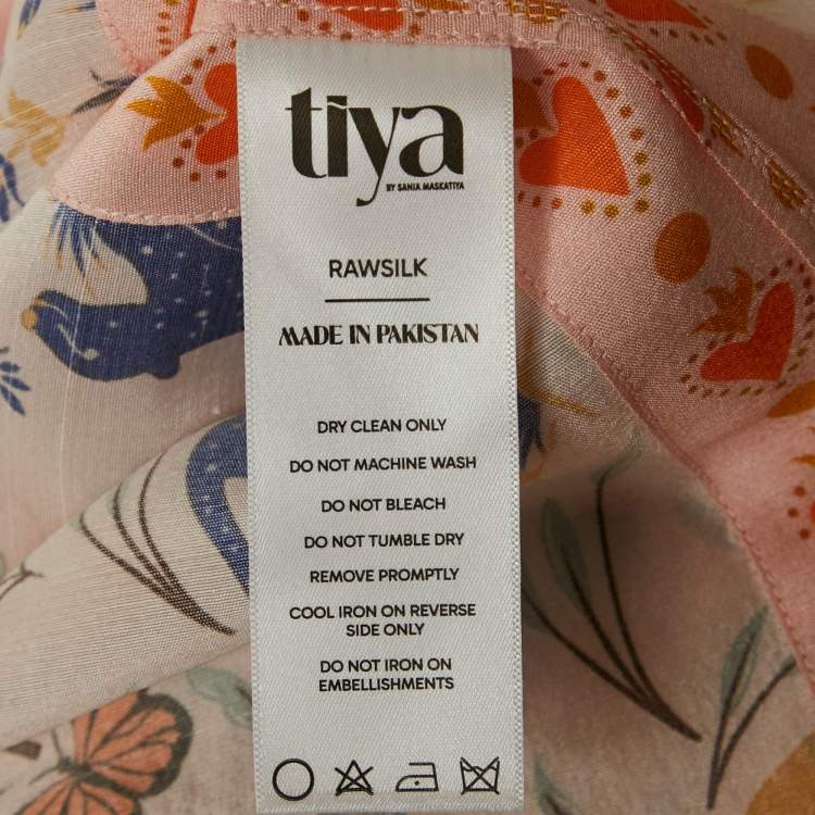 Pre Owned Tiya by Sania Maskatiya Pink Printed Raw Silk Ally Co-Ord Set M