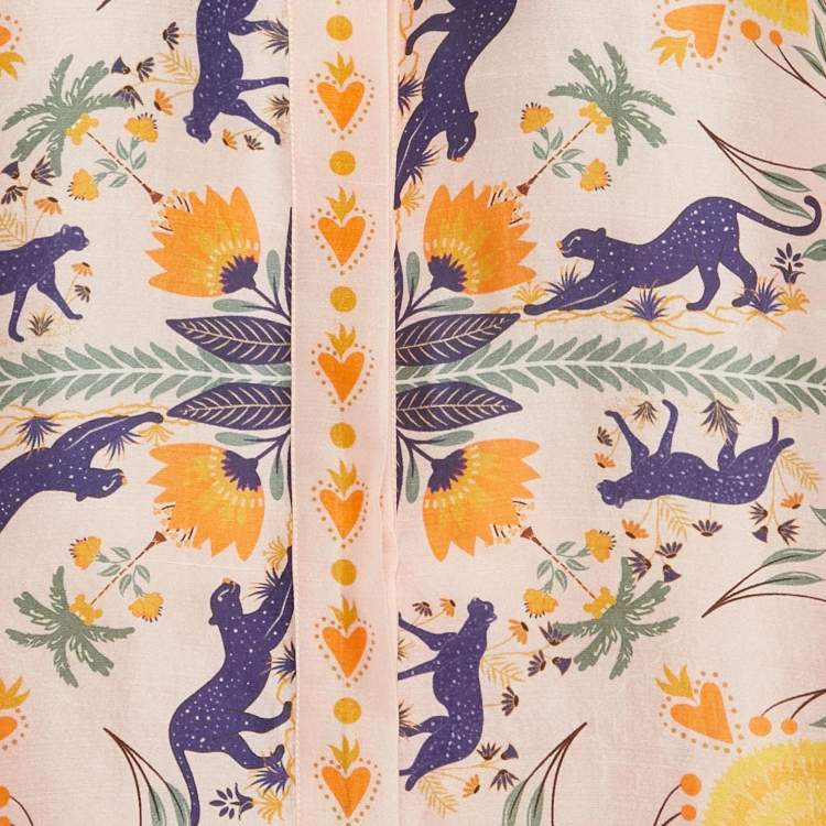 Pre Owned Tiya by Sania Maskatiya Pink Printed Raw Silk Ally Co-Ord Set M