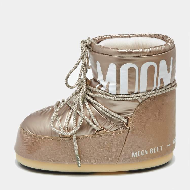 Pre Owned TNT Beige Faux Leather and Nylon Moon Boots Size 39-41