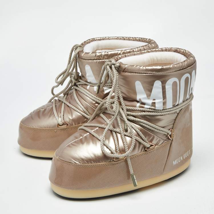 Pre Owned TNT Beige Faux Leather and Nylon Moon Boots Size 39-41