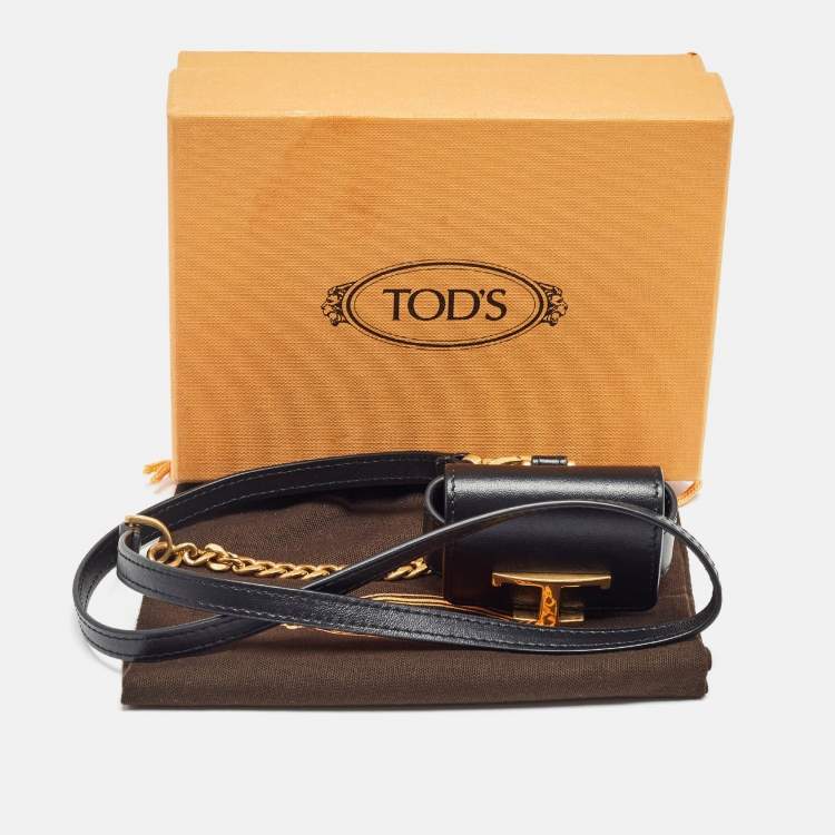 Pre Owned Tod's Black Leather Timeless AirPods Case with Strap
