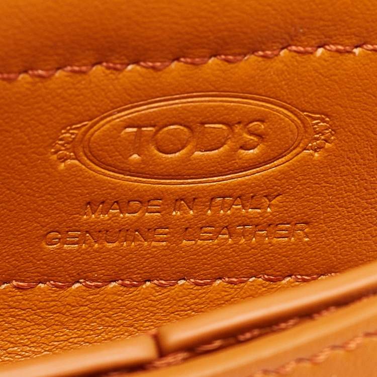 Pre Owned Tod's Orange Leather Timeless Airpods Case with Strap