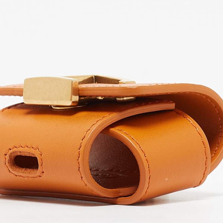 Pre Owned Tod's Orange Leather Timeless Airpods Case with Strap