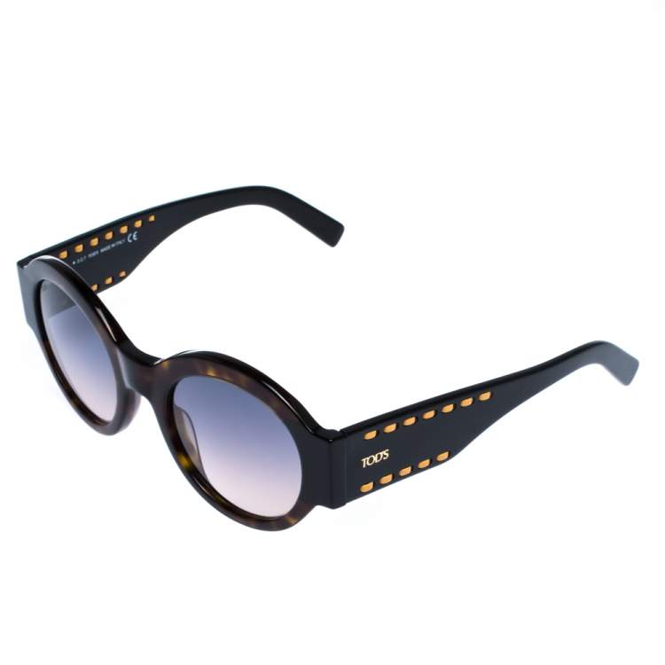 Pre Owned Tod's Dark Brown Tortoise Gradient TO 212 Round Sunglasses