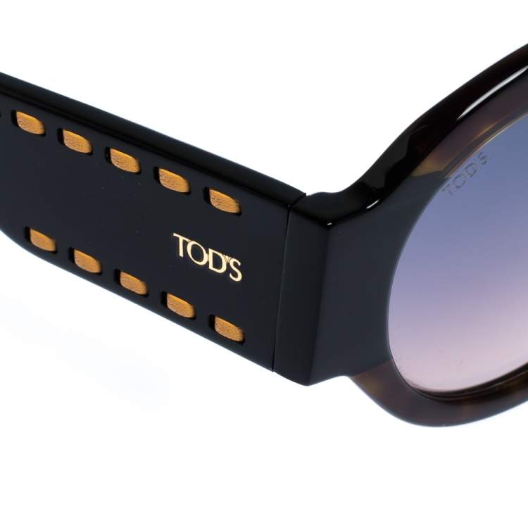 Pre Owned Tod's Dark Brown Tortoise Gradient TO 212 Round Sunglasses