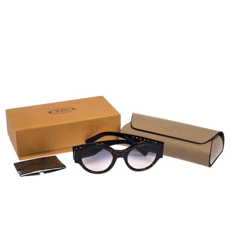 Pre Owned Tod's Dark Brown Tortoise Gradient TO 212 Round Sunglasses