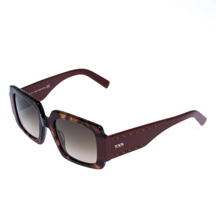 Pre Owned Tod's Burgundy Tortoise Gradient TO 213 Square Sunglasses