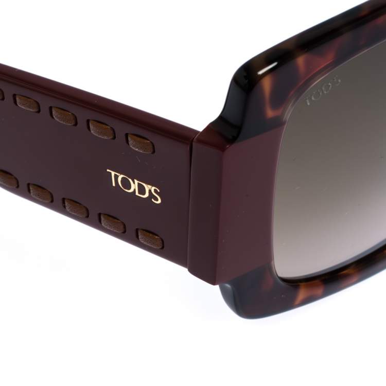 Pre Owned Tod's Burgundy Tortoise Gradient TO 213 Square Sunglasses